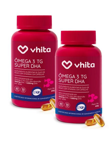 Ômega 3 DHA 1000mg Com Vitamina E Rico Em DHA - Tecnologia TG e Selo IFOS 60 cápsulas Vhita 2 unidades Menor preço em Ômega 3 DHA 1000mg Com Vitamina E Rico Em DHA - Tecnologia TG e Selo IFOS 60 cápsulas Vhita 2 unidades