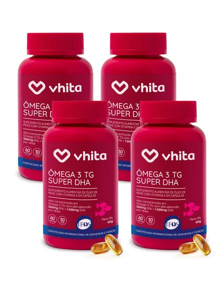 Imagem de Ômega 3 DHA 1000mg Com Vitamina E Rico Em DHA - Tecnologia TG e Selo IFOS 60 cápsulas Vhita 4 unidades