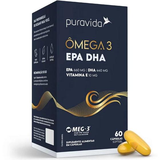 Imagem de Ômega 3 EPA 660 mg + DHA 440mg + Vit E - 60 Capsulas - Pura Vida