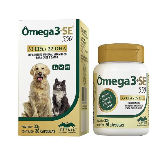 Imagem de Omega 3+SE 550 30 cápsulas Vetnil Suplemento Cães e Gatos