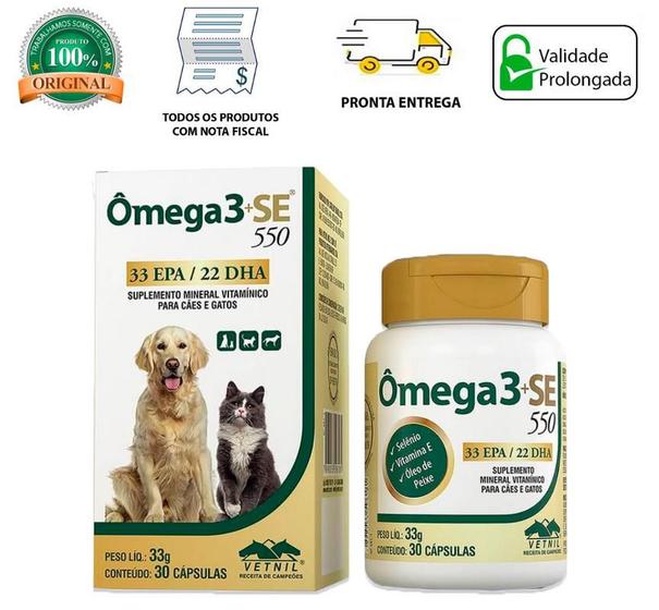 Ômega 3 Se 550 Suplemento Vitamínico Para Cães E Gatos 30 Cápsulas Vetnil Ômega 3 para Pet