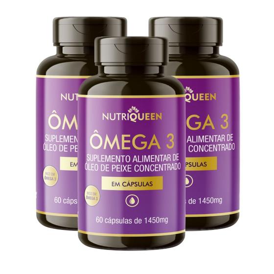 Imagem de Ômega 3 Super Concentrado 1450mg 60 Cáps Nutriqueen - Kit 03