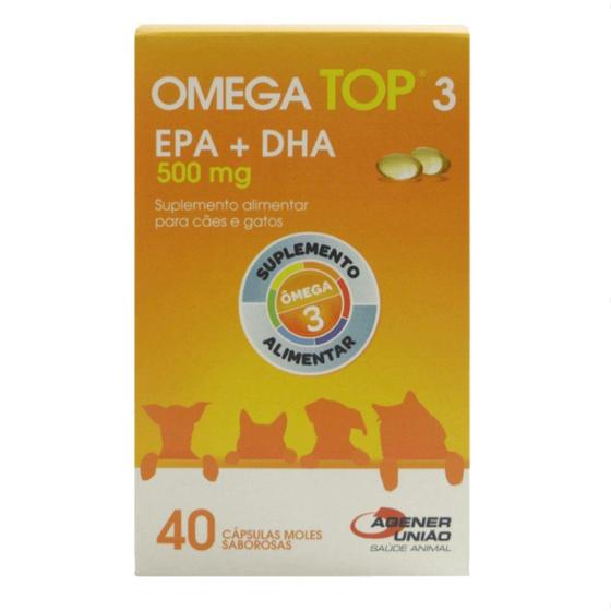 Imagem de Omega Top 3 EPA + DHA 500mg Suplem. Alimentar C/ 40 cápsulas Moles Saborosas P/ Cães e Gatos - Agene