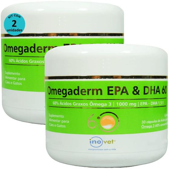 Imagem de Omegaderm EPA & DHA 60 Suplemento Cães e Gatos 1000mg C/ 30 Cápsulas Kit Com 2