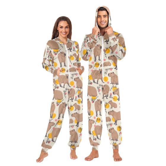 Imagem de Onesie Pijamas Ollabaky Animal Capybaras para homens/mulheres XL