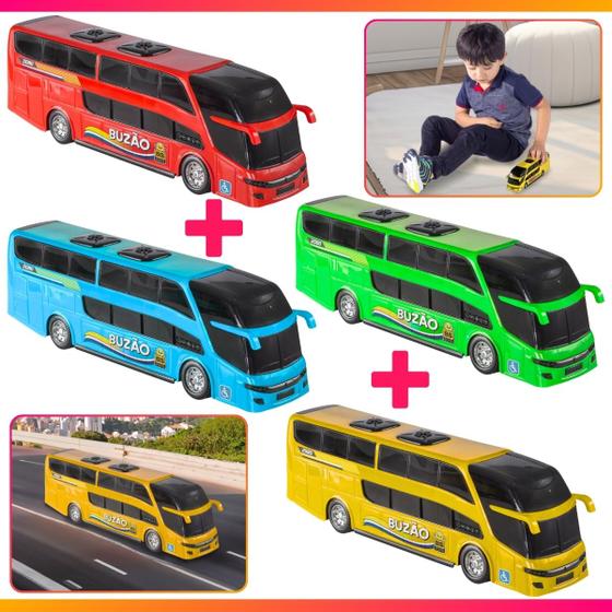 Imagem de Onibus De Brinquedo Kit 4 Buzão 2 Andares Carrinho Infantil 25cm Cor Sortida