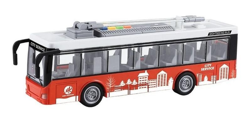 Imagem de Ônibus Miniatura Fricção Som Luz E Abre Portas 28cm Vermelho