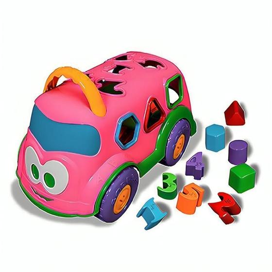 Imagem de Ônibus Tópi Escolar Rosa com Formas e Números de Encaixe 3058 - Cardoso