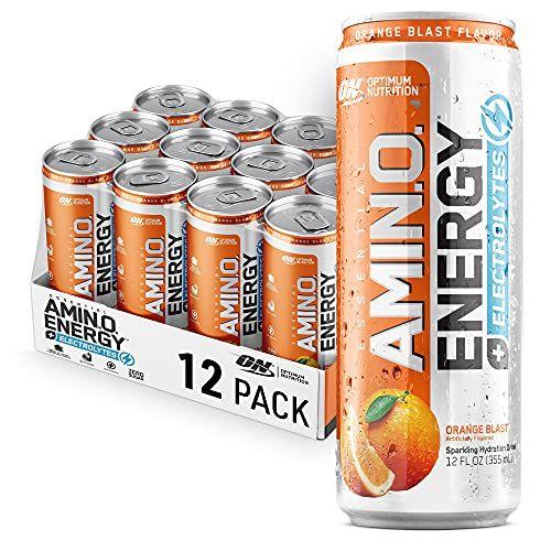 Imagem de Optimum Nutrition Amino Energy Drink Plus Electrolytes for Hydration, Sugar Free, Caffeine for Pre-Workout Energy and Amino Acids / BCAAs for Post-Workout Recovery - Orange Blast, 12 Count (Pack of 1)