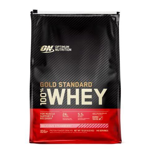 Imagem de Optimum Nutrition Gold Standard 100% Whey Protein, Morango Delicioso, 10 Libras