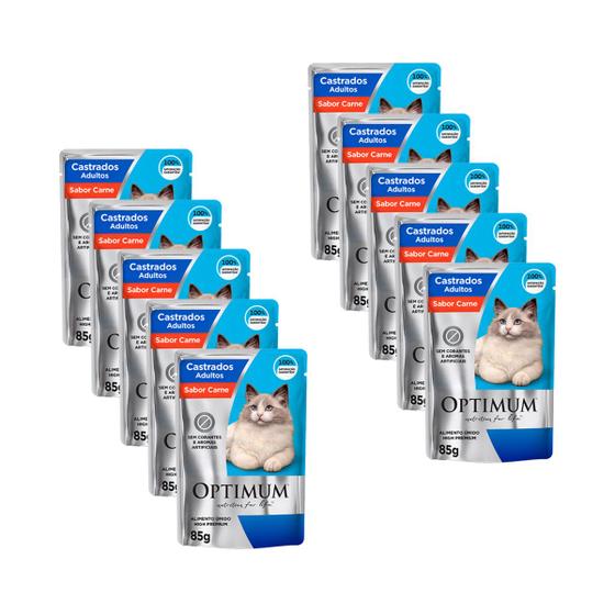 Imagem de Optimum Sachê Gatos Castrados Carne 85g 10 unid Alimento Úmido ao Molho