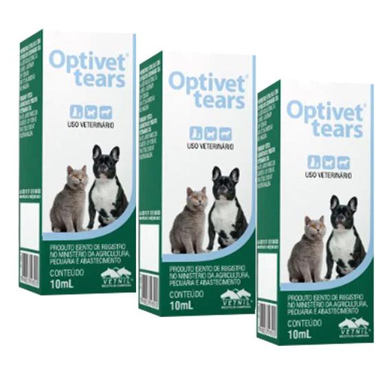 Imagem de Optivet Tears Colírio 10ml Vetnil Kit 3 unid Cães e Gatos