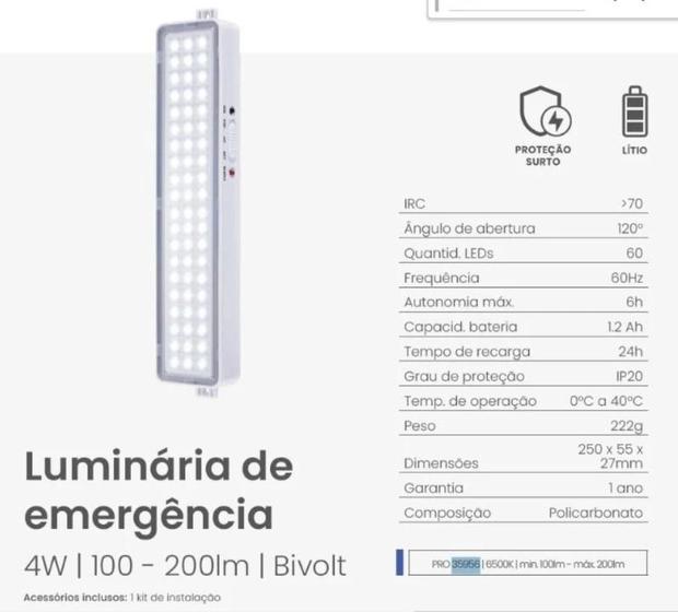 Imagem de Opus Luminaria Emergencia 4w 35956