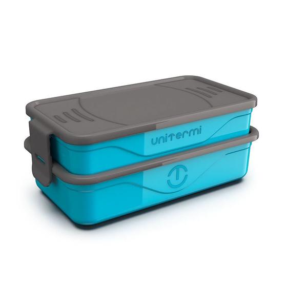 Imagem de Organizador 1,3 Litros Marmita Fit Califórnia Unitermi  para armazenamento de alimentos fitnes academia trabalho escritorio casa cozinha - Azul