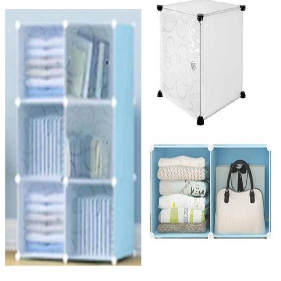 Imagem de Organizador azul 6 portas guarda roupa e brinquedos estante modular desmontavel versatil