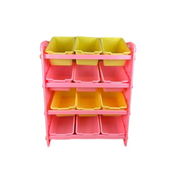 Imagem de Organizador brinquedo formato baú estante colorida 12 gavetas armário para quarto infantil rosa