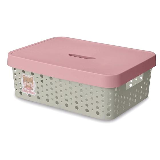 Imagem de Organizador Cesto Com Tampa Quarto Do Bebê Rosa 11 L - Usual