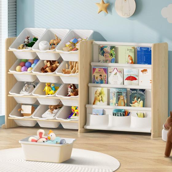 Imagem de Organizador de armazenamento de brinquedos EXPERLAM Kids com 12 caixas de brinquedos e 4 prateleiras