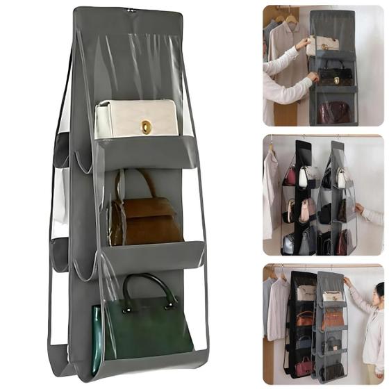 Imagem de Organizador de bolsas com 6 compartimentos e cabide prático ideal para closet Perfeito para armazenar sapatos bolsas e roupas