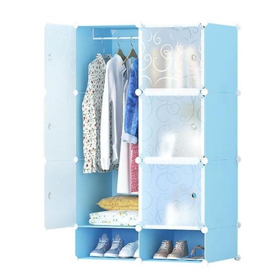 Imagem de Organizador de brinquedos modular azul com sapateira arara e estante