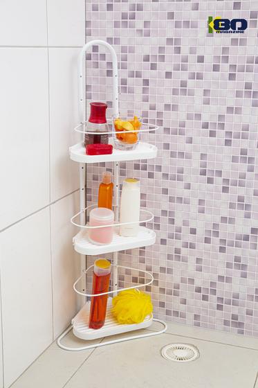 Organizador de Canto Porta Shampoo e Utensílios de Chão 3 Andares Ajustaveis branco Menor preço em Organizador de Canto Porta Shampoo e Utensílios de Chão 3 Andares Ajustaveis branco