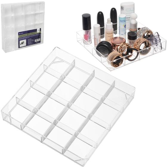 Imagem de Organizador de cosmeticos de acrilico quadrado com 16 cavidades 16,5x3cm