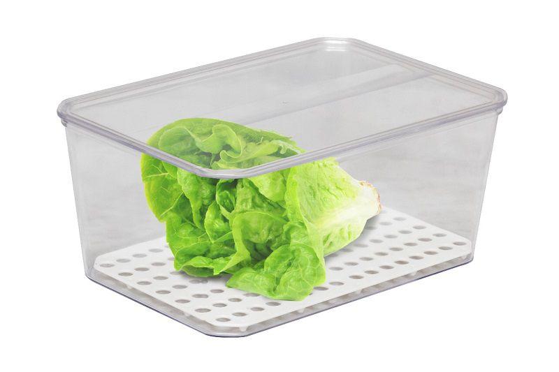 Imagem de Organizador de geladeira em acrílico 4 litros cesto drenagem salada frutas verduras caixa porta tudo hermético