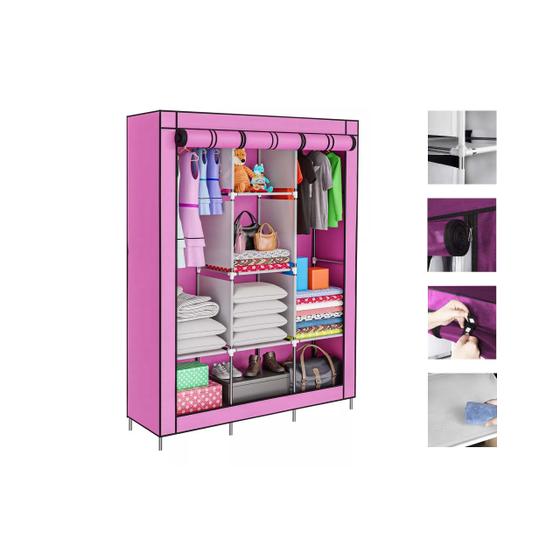 Imagem de Organizador de roupa com cabideiro desmontável rosa 