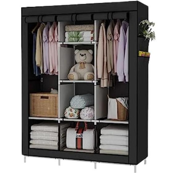 Imagem de Organizador de Roupa Portátil Armazenamento 2 Portas Preto