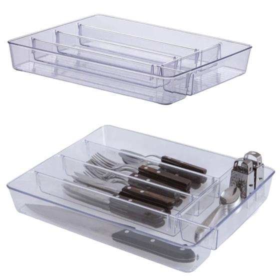 Imagem de Organizador diamond com divisorias 36x28x5 cm cristal acrilico talheres artesanato cozinha maquiagem caixa gaveta multiuso 