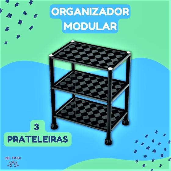 Imagem de Organizador Modular 3 Seções Prateleira Em Plástico Preto