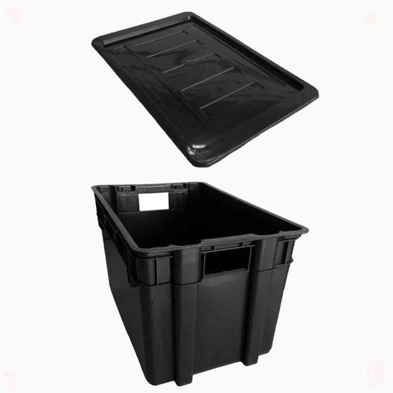 Organizador Multiuso Caixa 60 Lts Preta C/ Tampa Empilhável Menor preço em Organizador Multiuso Caixa 60 Lts Preta C/ Tampa Empilhável