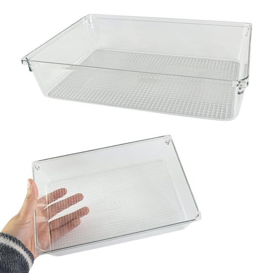 Imagem de Organizador Multiuso Gaveta Transparente 15cm x 23cm Banheiro Cosméticos Maquiagem Geladeira Cozinha Escritório 