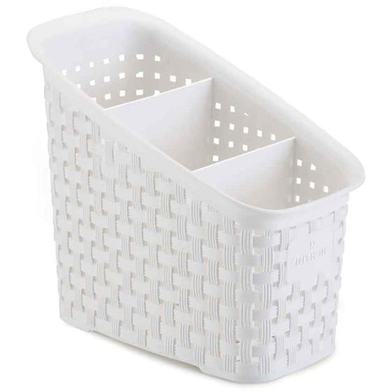 Imagem de Organizador Multiuso Rattan Branco C/ Divisórias 18x11x16 Cm