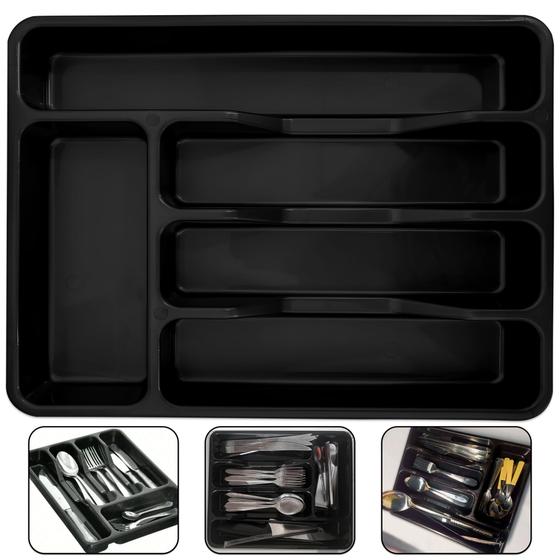 Imagem de Organizador Porta Talheres de Gaveta com 5 Divisórias - Preto, Branco ou Cinza