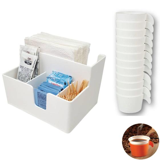 Imagem de Organizador Sachês De Mesa Guardanapos Açúcar Mexedor E 12 Porta Copos Descartável 50/80ml Branco