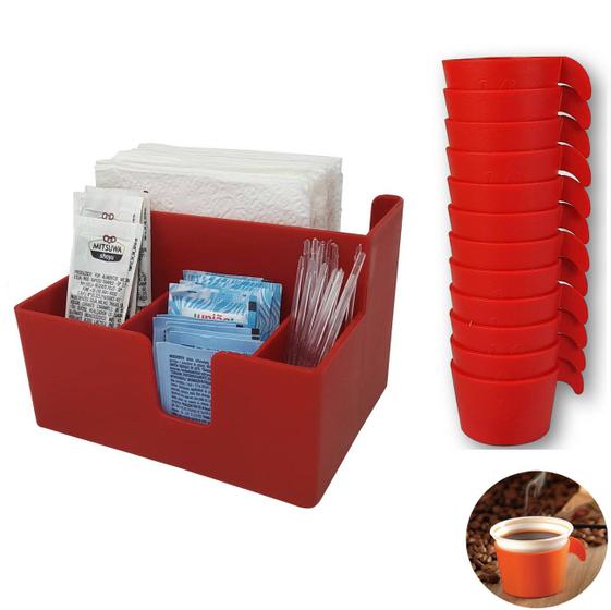 Imagem de Organizador Sachês De Mesa Guardanapos Açúcar Mexedor E 12 Porta Copos Descartável 50/80ml Vermelho