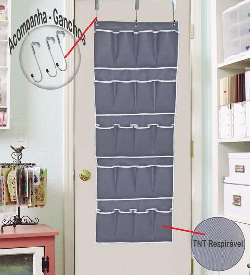 Organizador Sapatos Sapateira Vertical Atrás Porta 20 Bolsos Cinza Menor preço em Organizador Sapatos Sapateira Vertical Atrás Porta 20 Bolsos Cinza