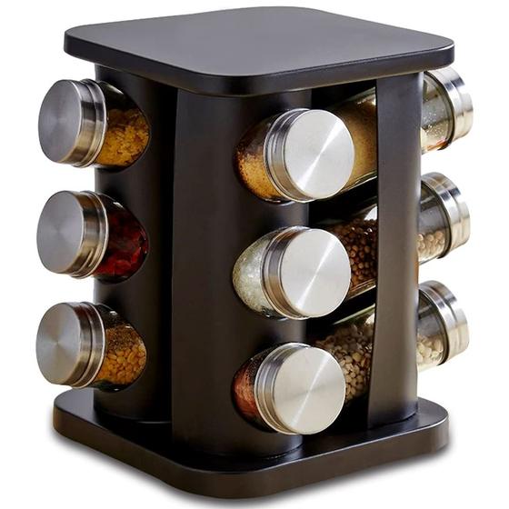 Imagem de Organizador Spice Rack TINMIX giratório com 12 potes de aço inoxidável