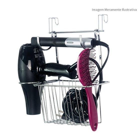 Imagem de Organizador suporte para secador e chapinha cesto porta escova com kit fixação para parede Passerini