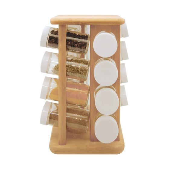 Imagem de Organizador Suporte Porta Temperos Condimentos Giratório 16 Potes Tampa Dosadora Armário Cozinha Keep Ou - Bambu
