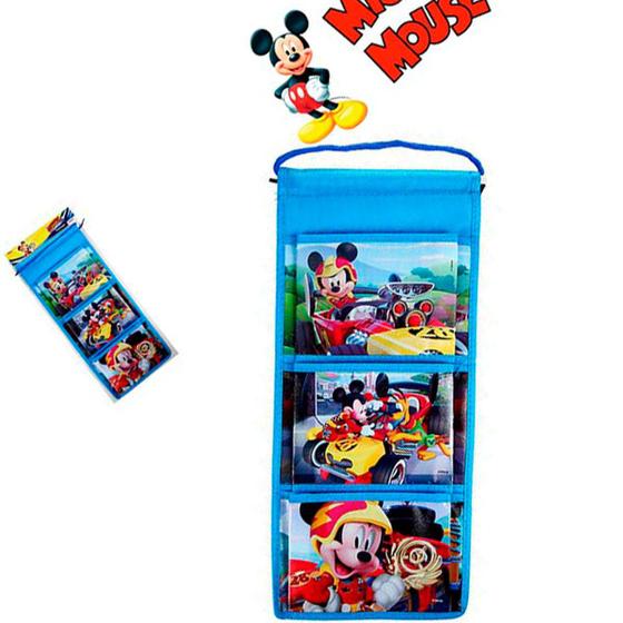 Imagem de Organizador Suspenso Multiuso Porta Objetos com 3 Divisórias Mickey Mouse Azul