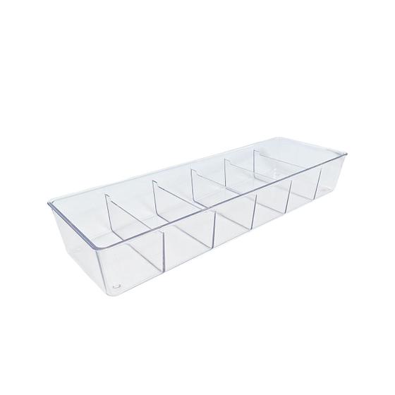 Imagem de Organizador Utensílios Retangular 6 Divisórias Design Clássico Transparente Organização Mesa Gaveta