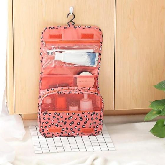 Imagem de Organizador Viagem Com Gancho BRANCO E ROSA Necesserie para Pendurar com Divisórias