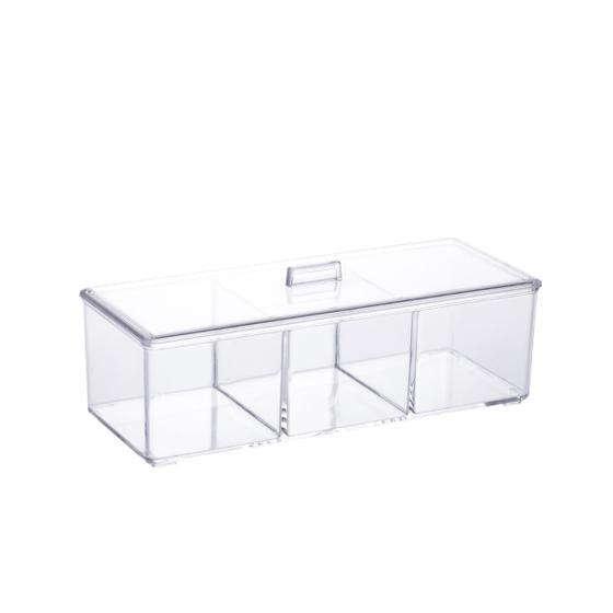 Imagem de Organizadora Caixa Multiuso com Tampa com 3 Divisórias Transparente Temperos Bijuterias Chás