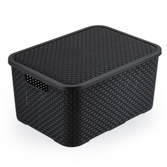 Imagem de Organizadora Rattan Plástica Empilhável Com Tampa 20L Preto