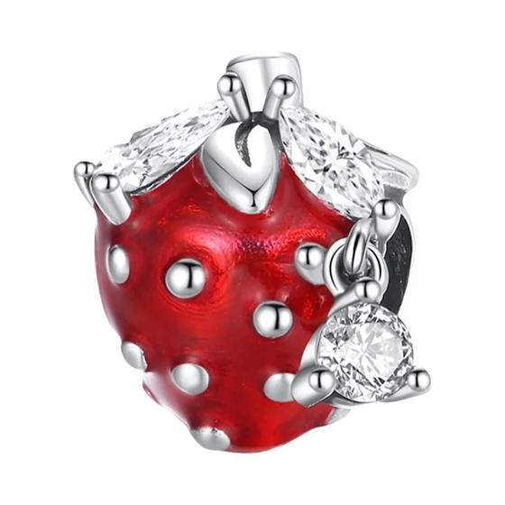 Imagem de Original 925 Sterling Silver Charm para fazer jóias, frutas, morango, Fits Pandora Pulseira