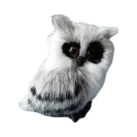 Imagem de Ornamento de Natal Coruja Pelúcia - Branco e Preto - Decoração de Mesa