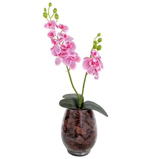 Imagem de Orquidea Artificial + Vaso Arranjo Flores Artificiais Decoração Sala Cozinha 