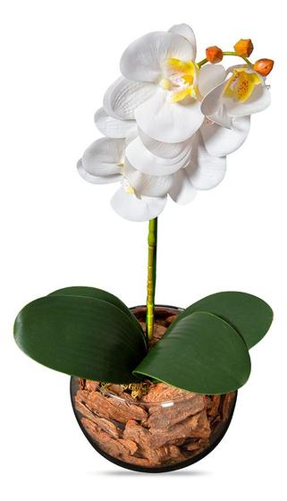 Imagem de Orquídea Branca Artificial Arranjo Vaso Transparente Flores